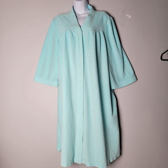 Vintage Vanity Fair Aqua Blue Robe Housecoat Duster Size XL Made in USA - Picture 1 of 7